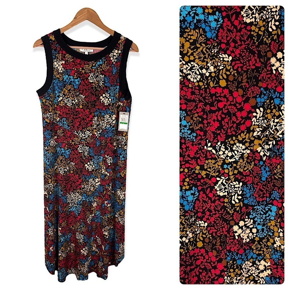 CHAUS Aztec Rhythm Floral Sleeveless Midi Dress Size Large Popover Stretch